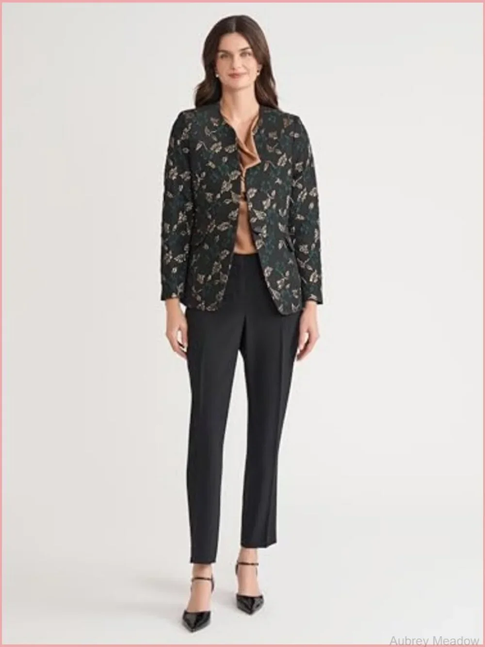 Collarless One-Button Jacquard Blazer Tailored Fit